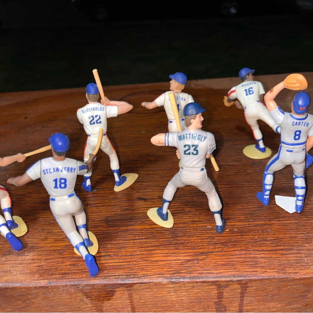 Vintage Baseball Player Figurine Set - Blue and White